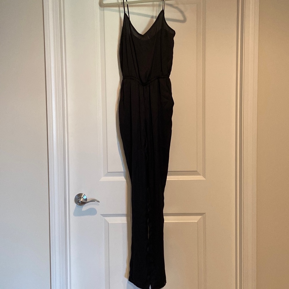 H&M Black Satin Jumpsuit w/ Pockets